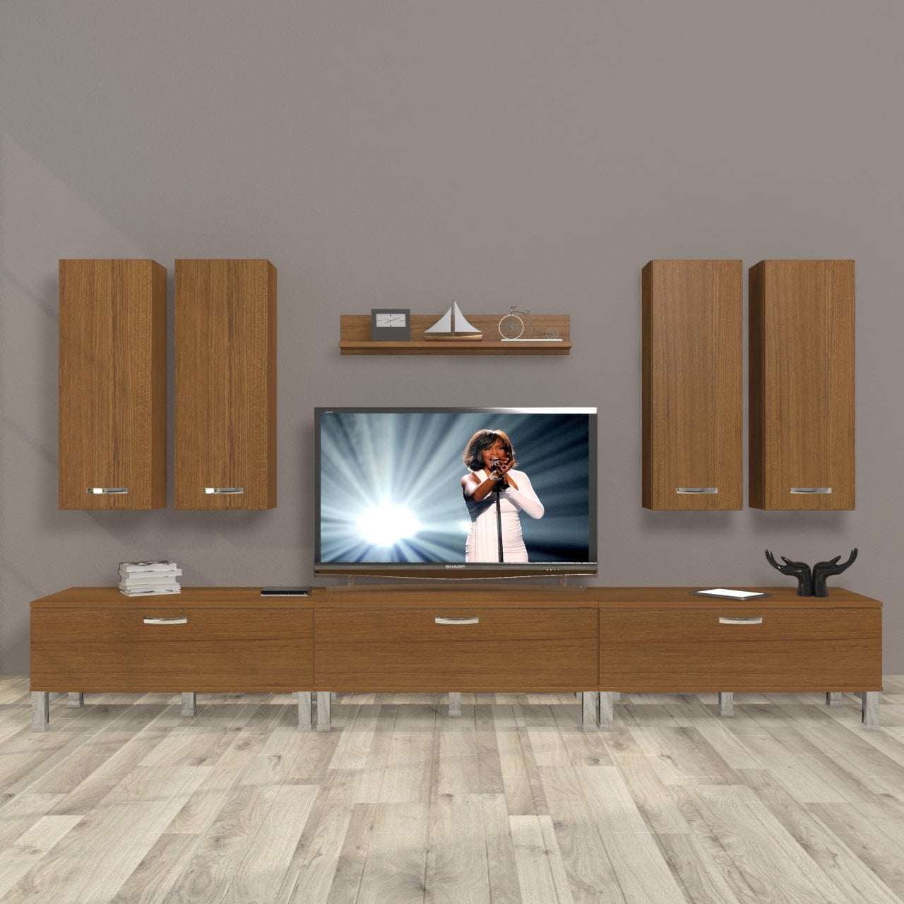 Decoraktiv Eko 8D Slm Krom Ayaklı Tv Ünitesi Tv Sehpası Ceviz