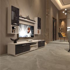 Decoraktiv Eko 5DA Mdf Dvd Tv Ünitesi Tv Sehpası Beyaz - Siyah Mermer