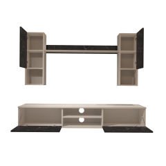Decoraktiv Eko 5DA Mdf Dvd Tv Ünitesi Tv Sehpası Beyaz - Siyah Mermer
