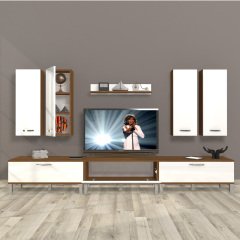 Decoraktiv Eko 8D Slm Krom Ayaklı Tv Ünitesi Tv Sehpası Ceviz - Beyaz