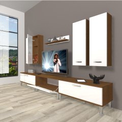 Decoraktiv Eko 8D Slm Krom Ayaklı Tv Ünitesi Tv Sehpası Ceviz - Beyaz