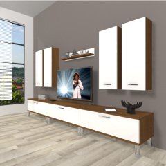 Decoraktiv Eko 8D Slm Krom Ayaklı Tv Ünitesi Tv Sehpası Ceviz - Beyaz