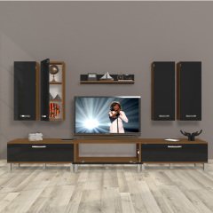 Decoraktiv Eko 8D Slm Krom Ayaklı Tv Ünitesi Tv Sehpası Ceviz - Siyah
