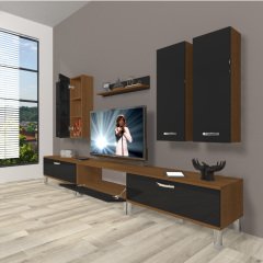 Decoraktiv Eko 8D Slm Krom Ayaklı Tv Ünitesi Tv Sehpası Ceviz - Siyah