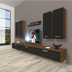 Decoraktiv Eko 8D Slm Krom Ayaklı Tv Ünitesi Tv Sehpası Ceviz - Siyah