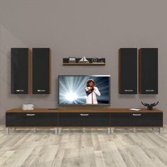 Decoraktiv Eko 8D Slm Krom Ayaklı Tv Ünitesi Tv Sehpası Ceviz - Siyah