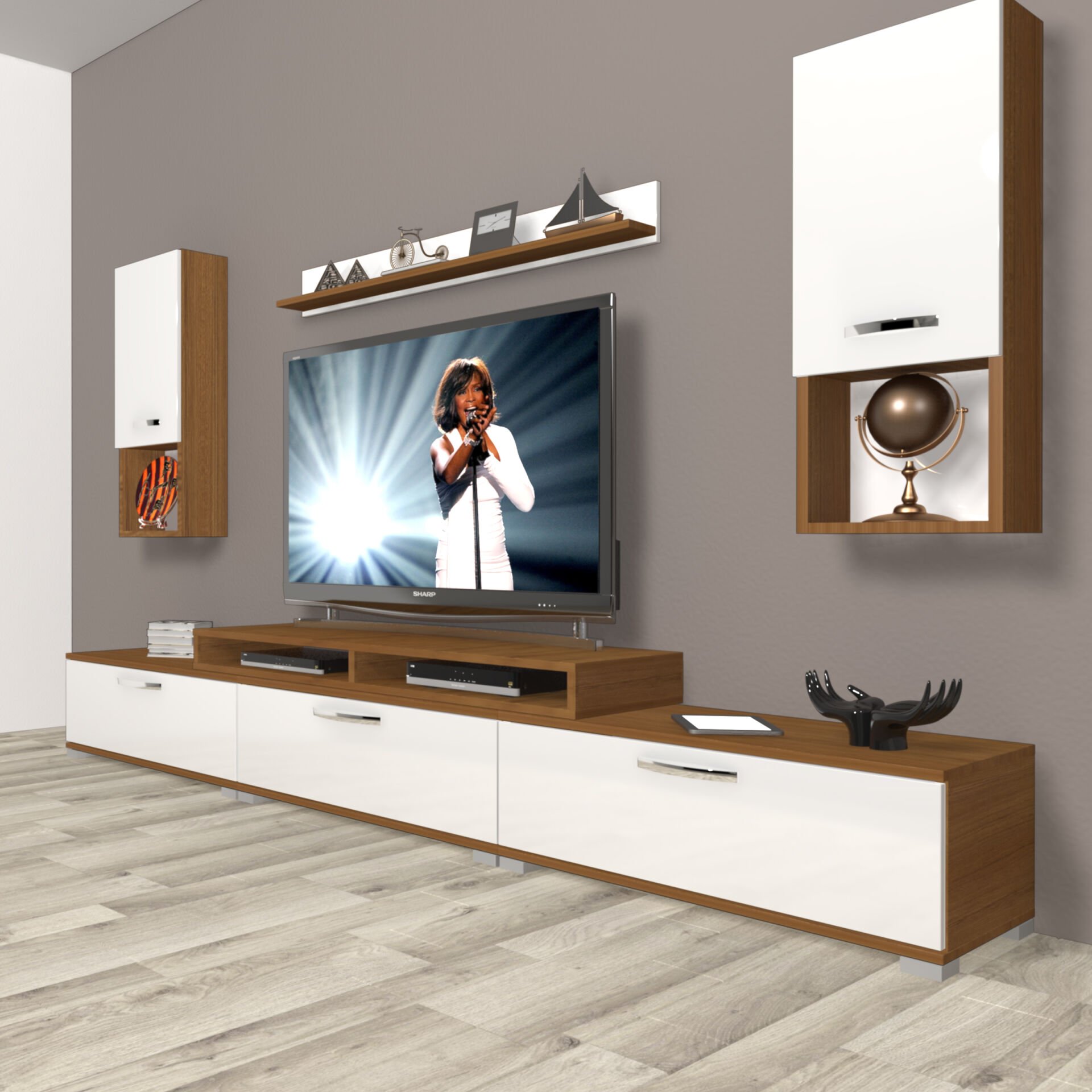 Decoraktiv Ekoflex 270da Mdf Tv Ünitesi Tv Sehpası Ceviz - Beyaz