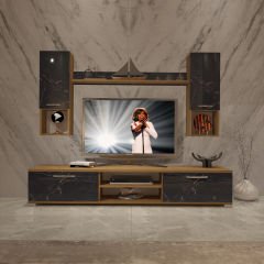 Decoraktiv Eko 5DA Mdf Dvd Tv Ünitesi Tv Sehpası Pera - Siyah Mermer
