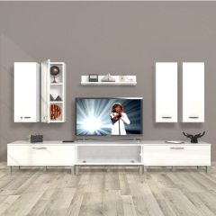 Decoraktiv Eko 8D Slm Krom Ayaklı Tv Ünitesi Tv Sehpası Parlak Beyaz