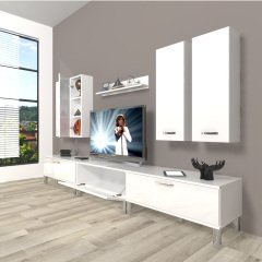 Decoraktiv Eko 8D Slm Krom Ayaklı Tv Ünitesi Tv Sehpası Parlak Beyaz