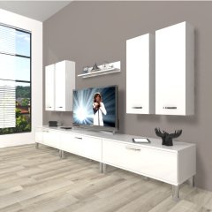 Decoraktiv Eko 8D Slm Krom Ayaklı Tv Ünitesi Tv Sehpası Parlak Beyaz