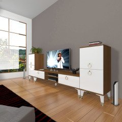 Decoraktiv Eko On2 Mdf Dvd Gold Tv Ünitesi Tv Sehpası Ceviz - Beyaz