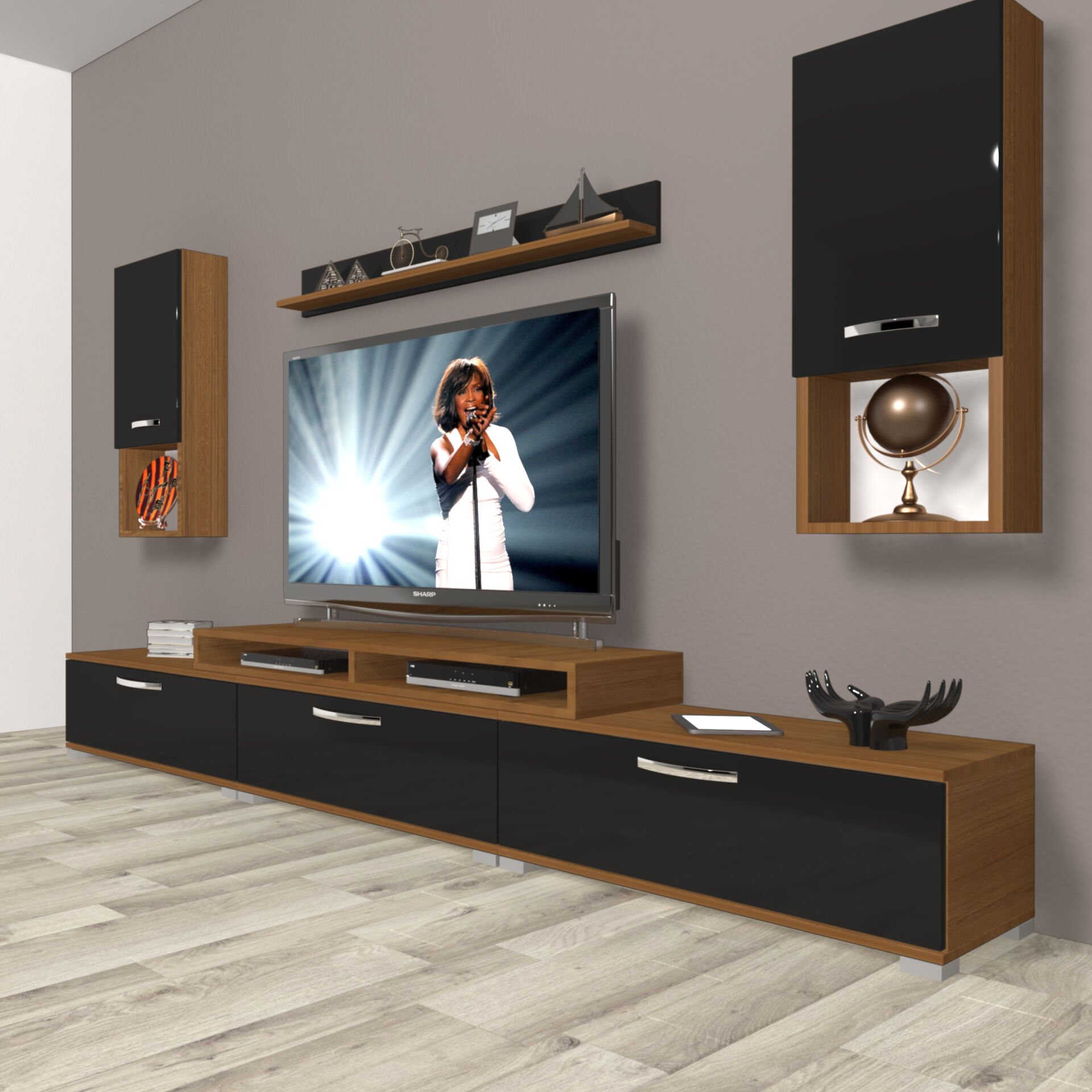 Decoraktiv Ekoflex 270da Mdf Tv Ünitesi Tv Sehpası Ceviz - Siyah