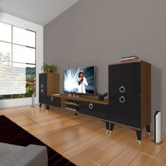 Decoraktiv Eko On2 Mdf Dvd Gold Tv Ünitesi Tv Sehpası Ceviz - Siyah