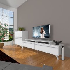 Decoraktiv Ekoflex On Mdf Retro Tv Ünitesi Tv Sehpası Parlak Beyaz