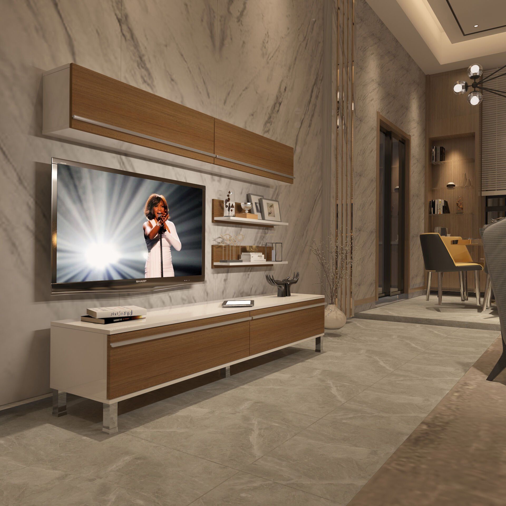 Decoraktiv Eko 5 Mdf Std Krom Ayaklı Tv Ünitesi Tv Sehpası Beyaz - Ceviz