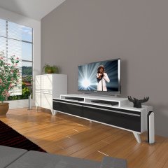 Decoraktiv Ekoflex On Mdf Retro Tv Ünitesi Tv Sehpası Beyaz - Siyah