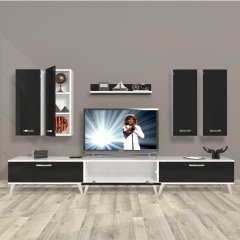 Decoraktiv Eko 8D Slm Retro Tv Ünitesi Tv Sehpası Beyaz - Siyah
