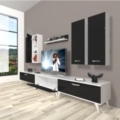 Decoraktiv Eko 8D Slm Retro Tv Ünitesi Tv Sehpası Beyaz - Siyah