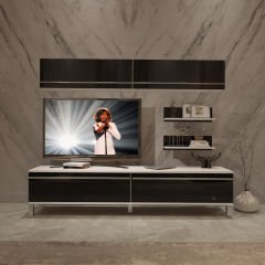 Decoraktiv Eko 5 Mdf Std Krom Ayaklı Tv Ünitesi Tv Sehpası Beyaz - Siyah