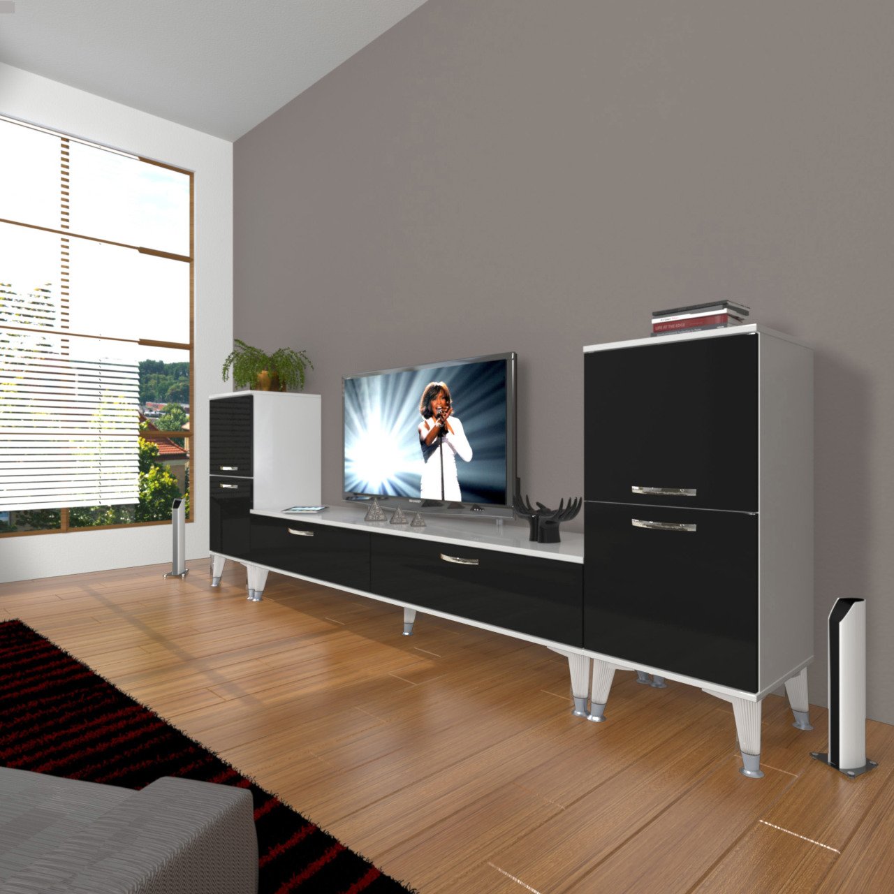 Decoraktiv Eko On2 Slm Std Silver Tv Ünitesi Tv Sehpası Beyaz - Siyah