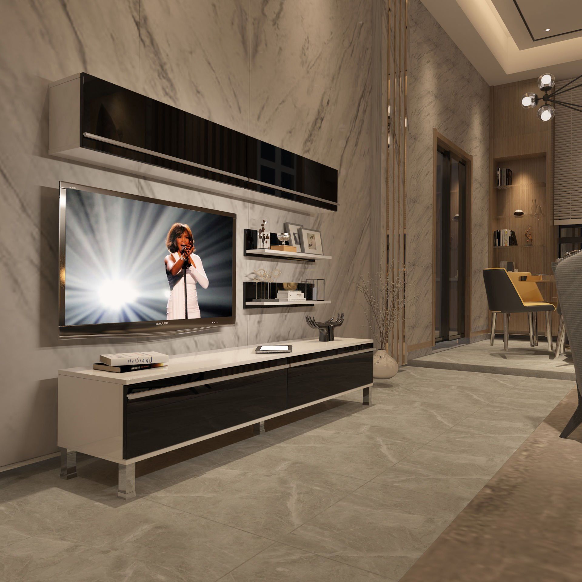 Decoraktiv Eko 5 Mdf Std Krom Ayaklı Tv Ünitesi Tv Sehpası Beyaz - Siyah