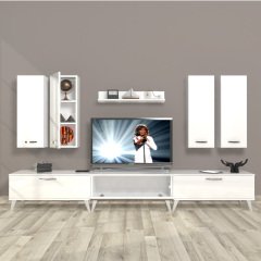 Decoraktiv Eko 8D Slm Retro Tv Ünitesi Tv Sehpası Parlak Beyaz