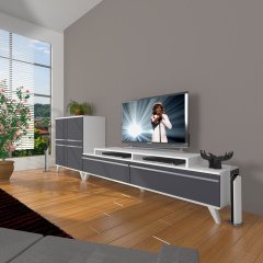 Decoraktiv Ekoflex On Mdf Retro Tv Ünitesi Tv Sehpası Beyaz - Antrasit