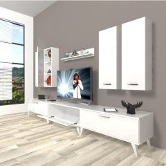 Decoraktiv Eko 8D Slm Retro Tv Ünitesi Tv Sehpası Parlak Beyaz