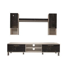 Decoraktiv Eko 5DA Mdf Dvd Krom Ayaklı Tv Ünitesi Tv Sehpası Beyaz - Siyah Mermer