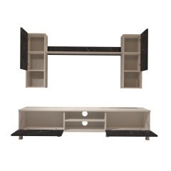 Decoraktiv Eko 5DA Mdf Dvd Krom Ayaklı Tv Ünitesi Tv Sehpası Beyaz - Siyah Mermer