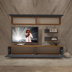 Decoraktiv Eko 5 Mdf Std Krom Ayaklı Tv Ünitesi Tv Sehpası Ceviz - Antrasit