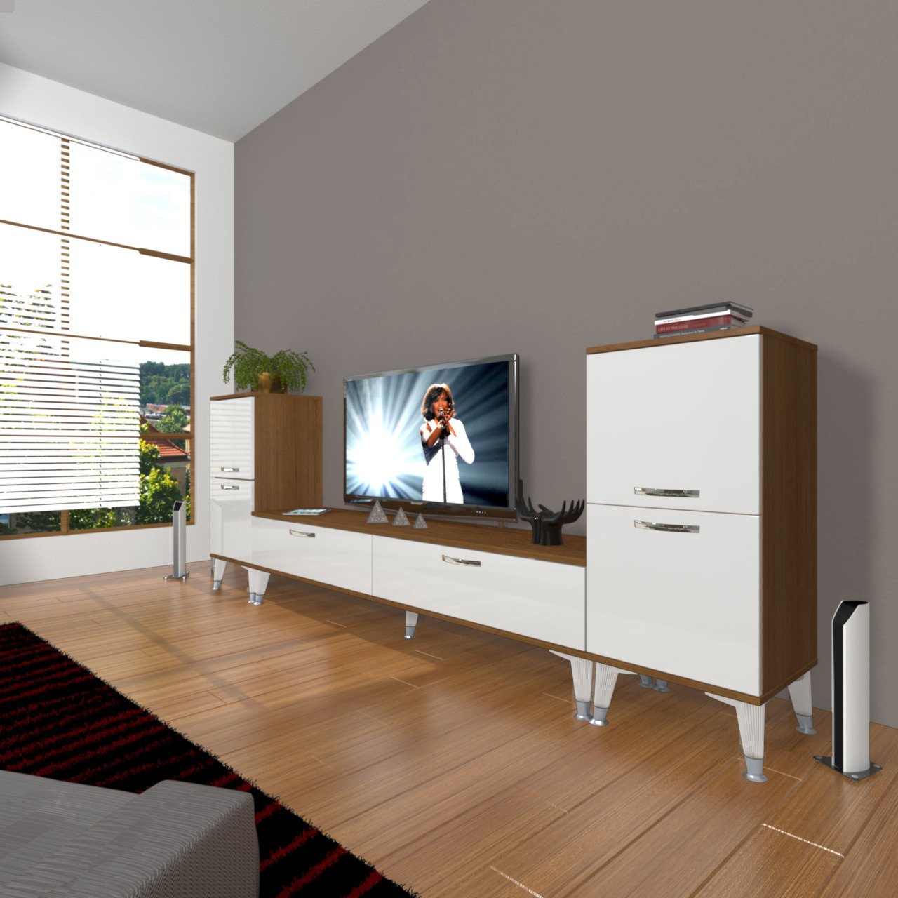 Decoraktiv Eko On2 Slm Std Silver Tv Ünitesi Tv Sehpası Ceviz - Beyaz