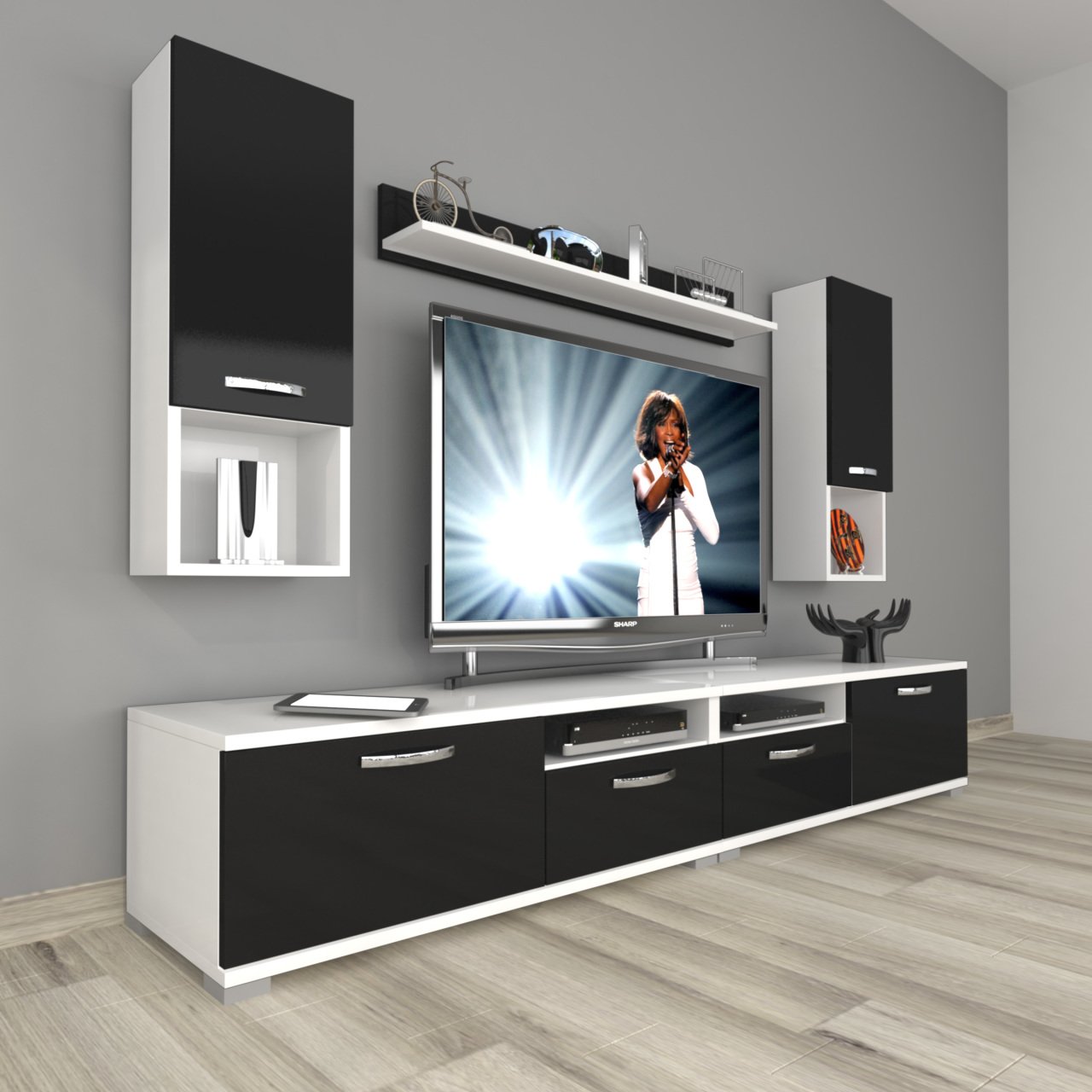 Decoraktiv Eko 5220DA Slm Tv Ünitesi Tv Sehpası Beyaz - Siyah
