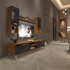 Decoraktiv Eko 5DA Mdf Dvd Krom Ayaklı Tv Ünitesi Tv Sehpası Pera - Siyah Mermer