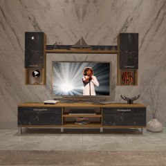 Decoraktiv Eko 5DA Mdf Dvd Krom Ayaklı Tv Ünitesi Tv Sehpası Pera - Siyah Mermer