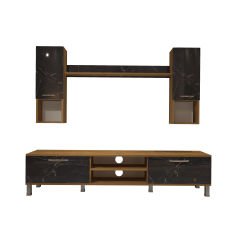 Decoraktiv Eko 5DA Mdf Dvd Krom Ayaklı Tv Ünitesi Tv Sehpası Pera - Siyah Mermer