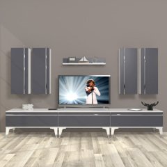 Decoraktiv Eko 8D Mdf Silver Tv Ünitesi Tv Sehpası Beyaz - Antrasit