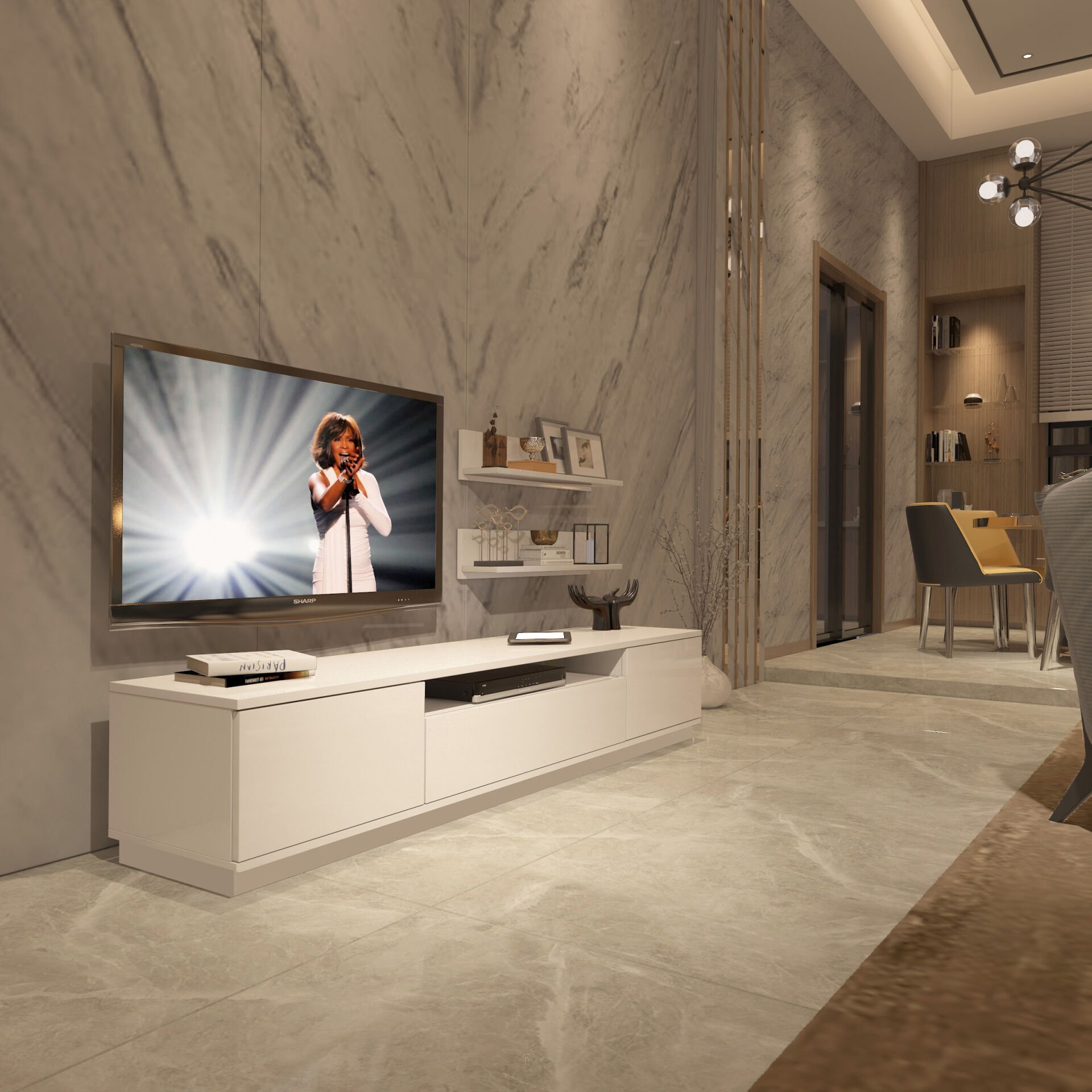Decoraktiv Trio 4S Mdf Tv Ünitesi Tv Sehpası Parlak Beyaz