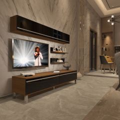 Decoraktiv Eko 5 Mdf Std Krom Ayaklı Tv Ünitesi Tv Sehpası Ceviz - Siyah