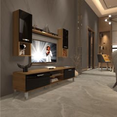 Decoraktiv Eko 5DA Mdf Dvd Krom Ayaklı Tv Ünitesi Tv Sehpası Pera - Siyah