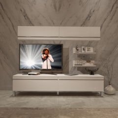 Decoraktiv Eko 5 Mdf Std Krom Ayaklı Tv Ünitesi Tv Sehpası Parlak Beyaz
