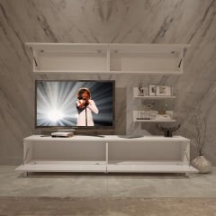 Decoraktiv Eko 5 Mdf Std Krom Ayaklı Tv Ünitesi Tv Sehpası Parlak Beyaz
