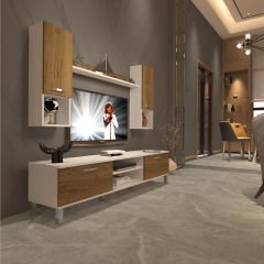Decoraktiv Eko 5DA Mdf Dvd Krom Ayaklı Tv Ünitesi Tv Sehpası Beyaz - Pera