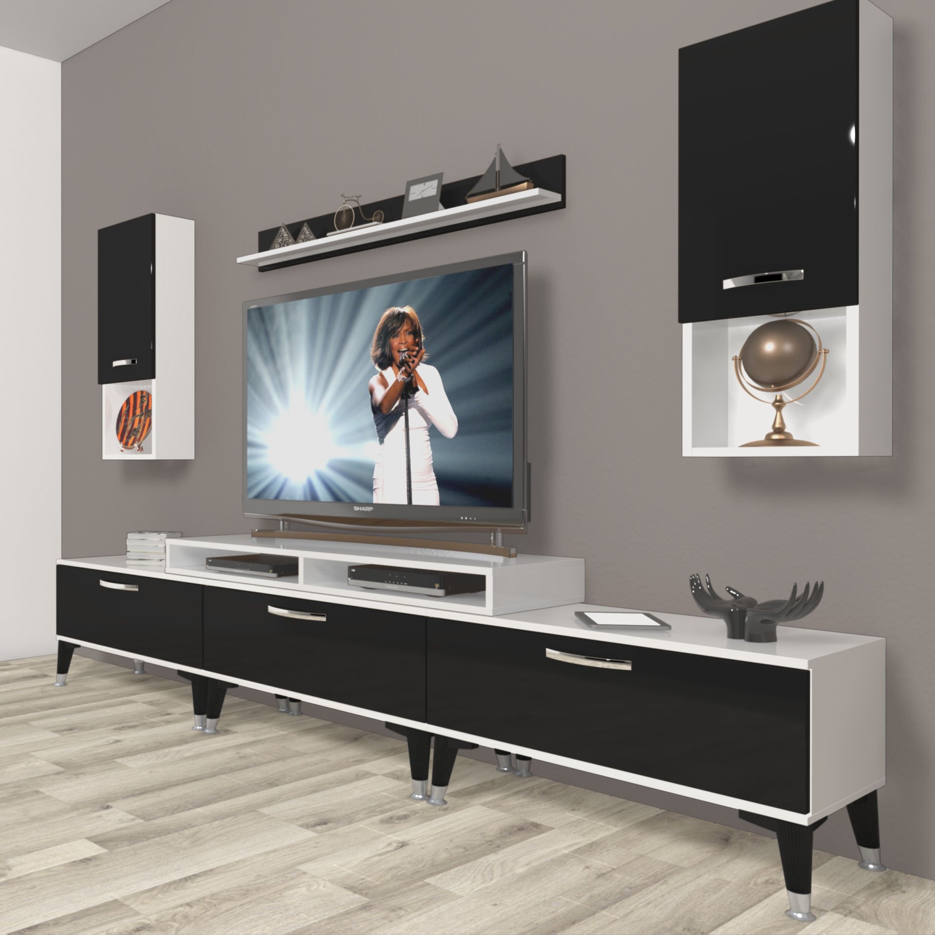 Decoraktiv Ekoflex 270da Mdf Silver Tv Ünitesi Tv Sehpası Beyaz - Siyah