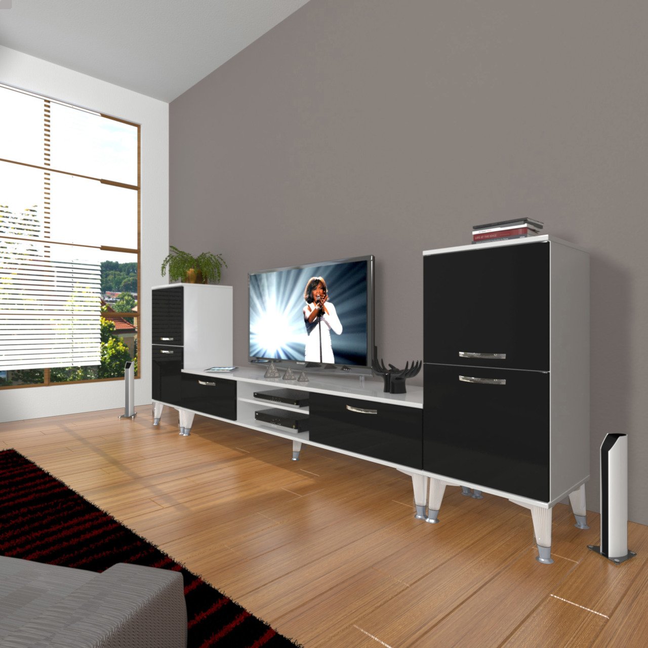 Decoraktiv Eko On2 Slm Dvd Silver Tv Ünitesi Tv Sehpası Beyaz - Siyah