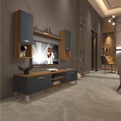 Decoraktiv Eko 5DA Mdf Dvd Krom Ayaklı Tv Ünitesi Tv Sehpası Pera - Antrasit