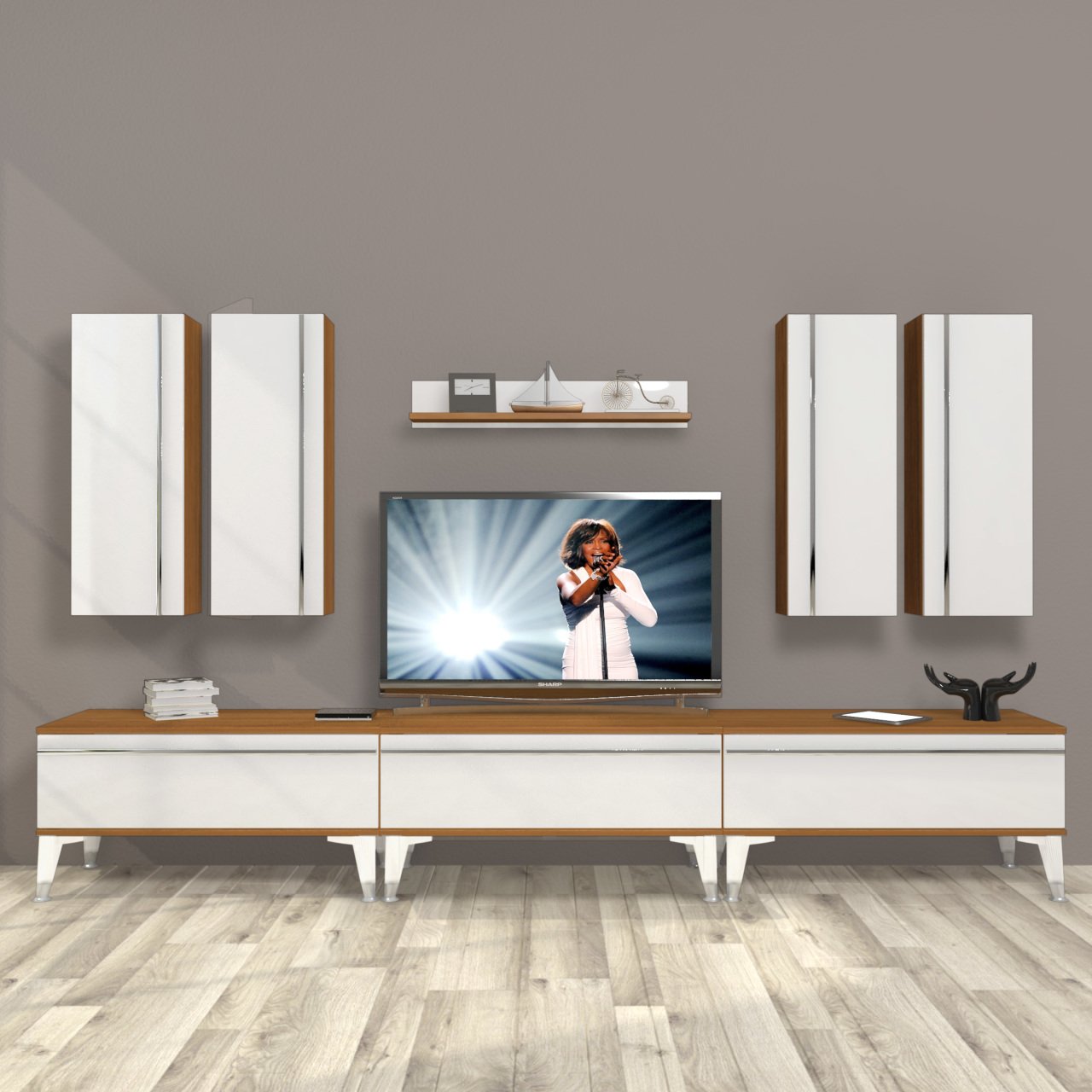 Decoraktiv Eko 8D Mdf Silver Tv Ünitesi Tv Sehpası Ceviz - Beyaz