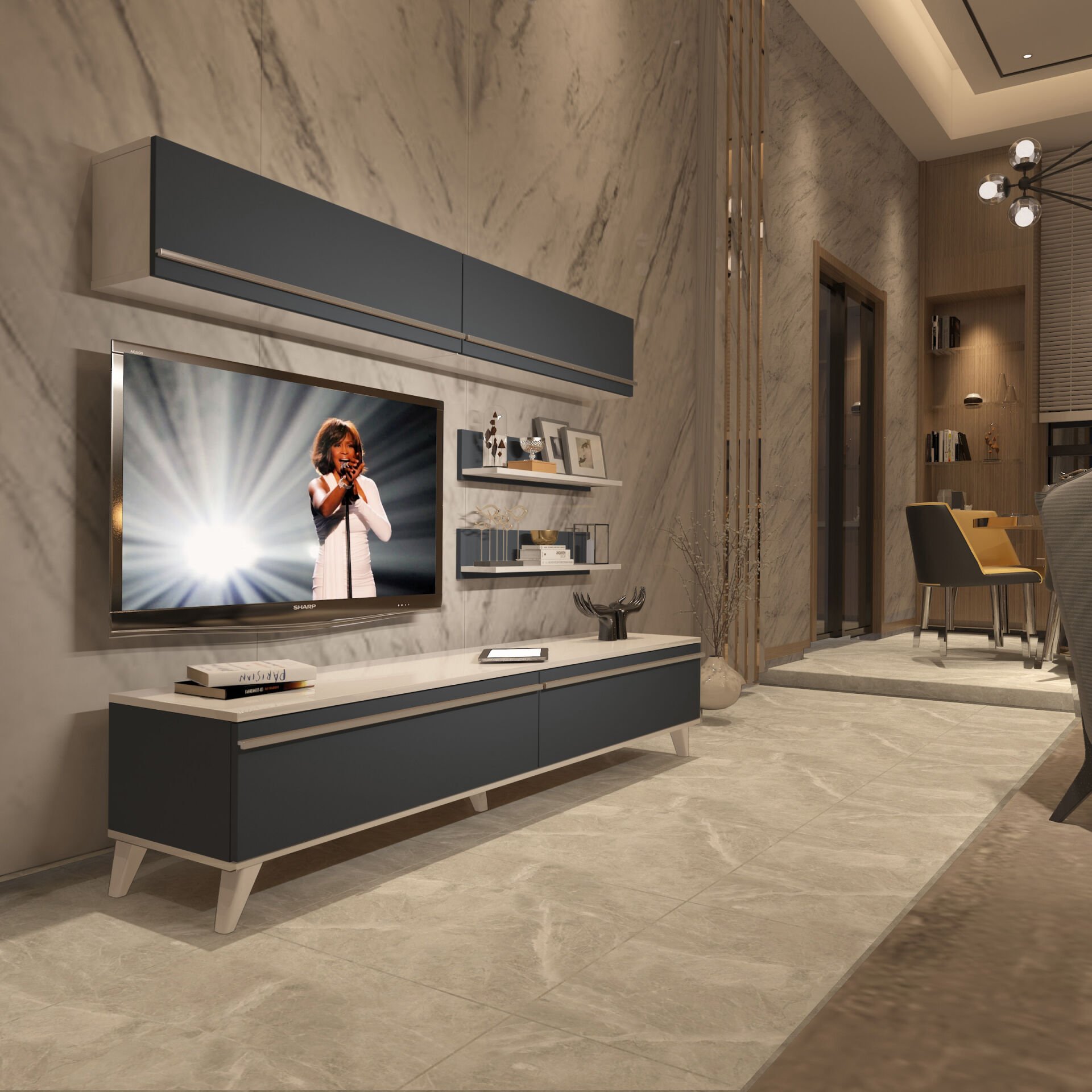 Decoraktiv Eko 5 Mdf Std Retro Tv Ünitesi Tv Sehpası Beyaz - Antrasit