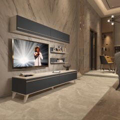Decoraktiv Eko 5 Mdf Std Retro Tv Ünitesi Tv Sehpası Beyaz - Antrasit
